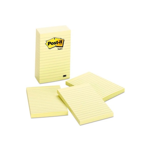 Post-it Note Pads 6605PK, 4" x 6", Canary Yellow, 30 Sheets, 5/Pack